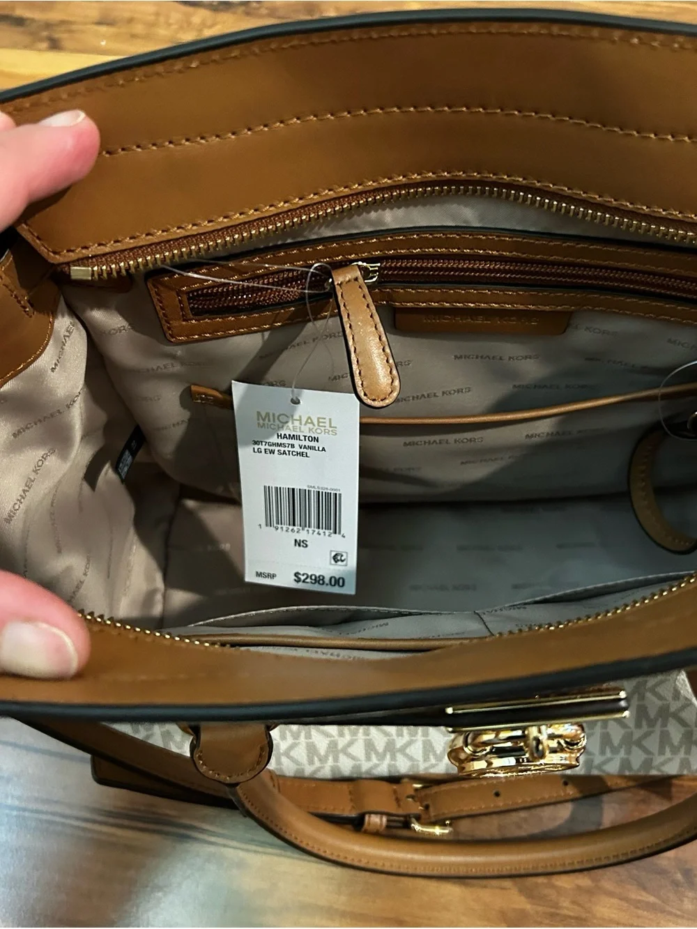Michael Kors Cream & Brown MK Signature Satchel